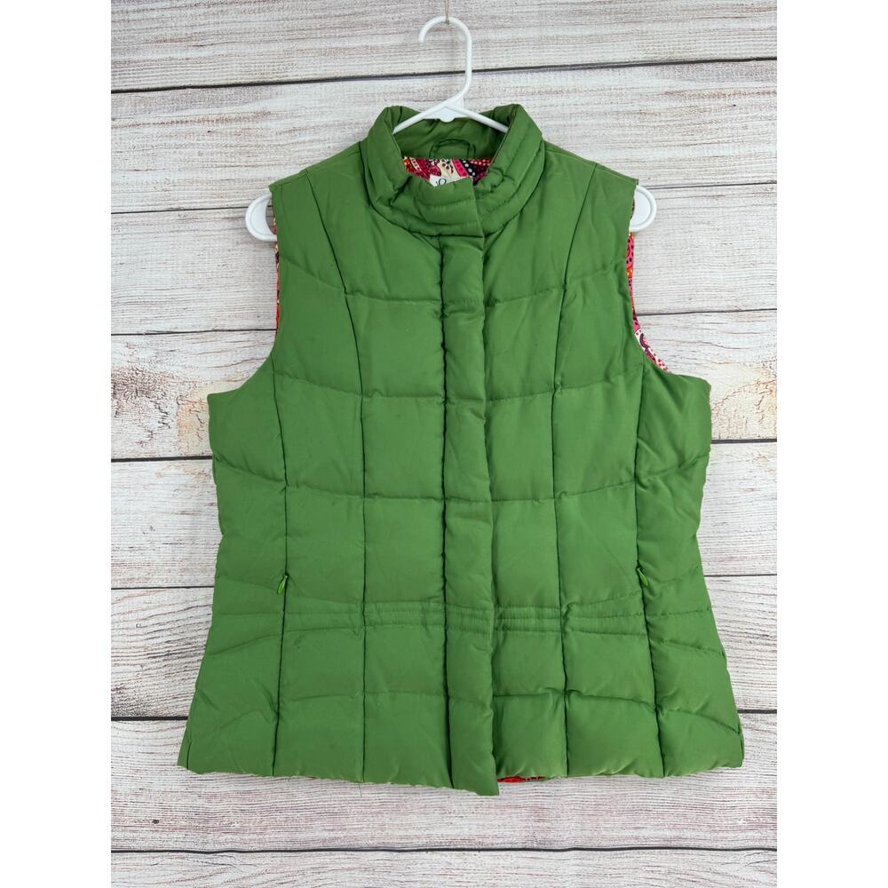 Lilly Pulitzer Nylon Blend Puffer Vest‎ Womens Medium Green Paisley Lined